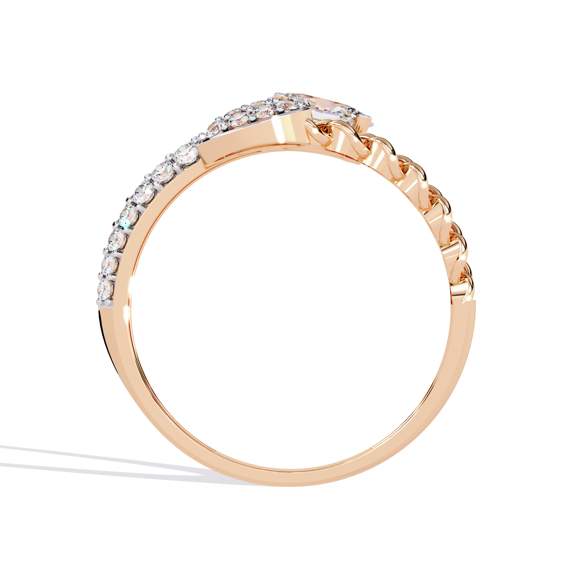 Solitairekart – 0.61 ct Lab Diamond Oval Chain Ring – 14K Yellow Gold